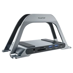 PULWTOP USB C Docking Station with Vertical Stand, with 4K HDMI, USB A/C, SD/TF, PD3.0, Ethernet, for MacBook Pro/Air/ laptops