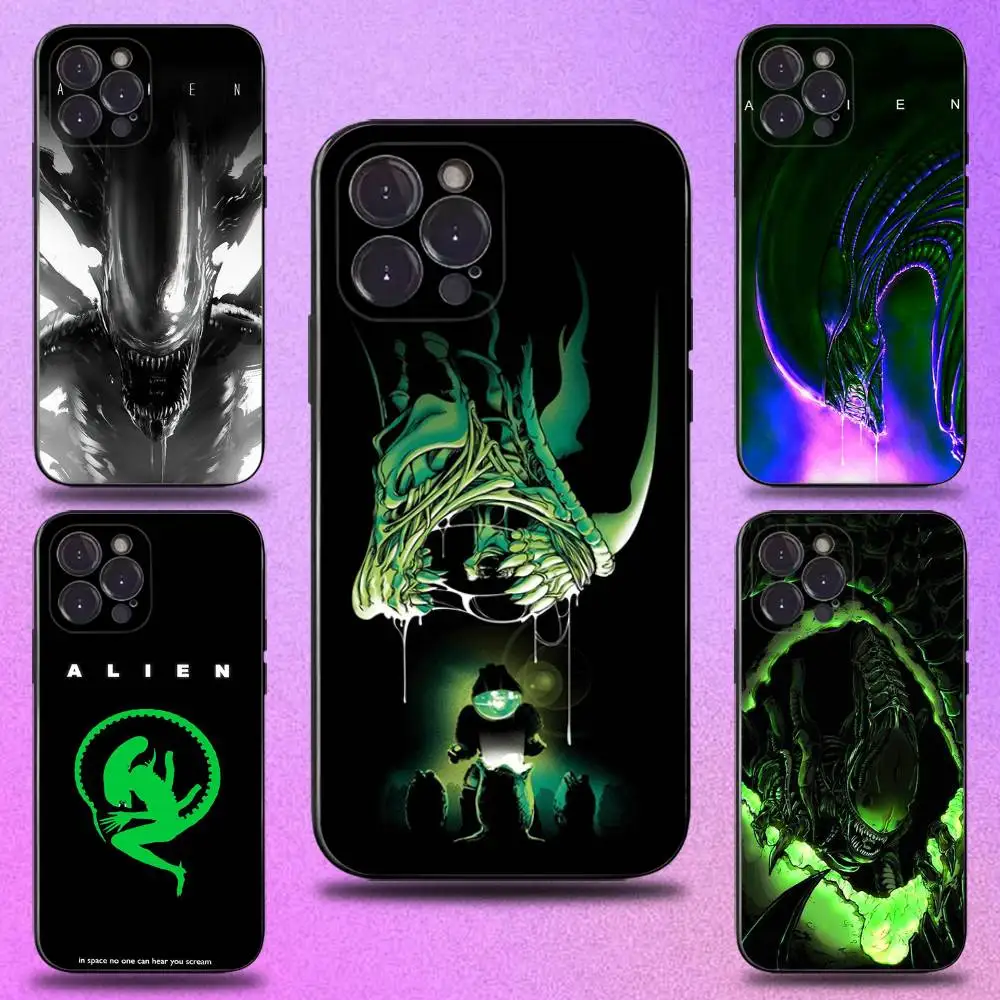 

Movie A-Alien X-Xenomorph Phone Case For iPhone 16,15,14,13,12,11 Plus,Pro Max,XS,X,XR,SE,Mini,8,7,Soft Silicone Black Cover