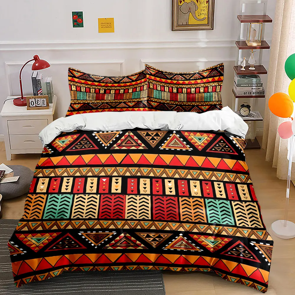 Indigenous colorful geometric Pattern Duvet Cover Set Digital Print Colorful Polyester Bedding with Zipper Closur for kids gifts
