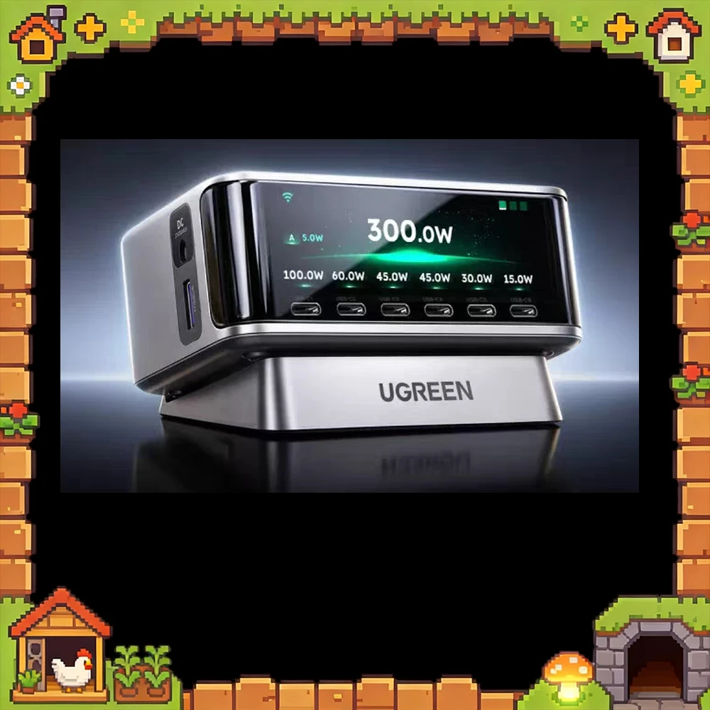 UGREEN X783-75561 Desktop GaN Charger 300W 8 Ports 6 USB-C USB-A DC 240W USB-C 140W 3.02 Inch Screen App Control