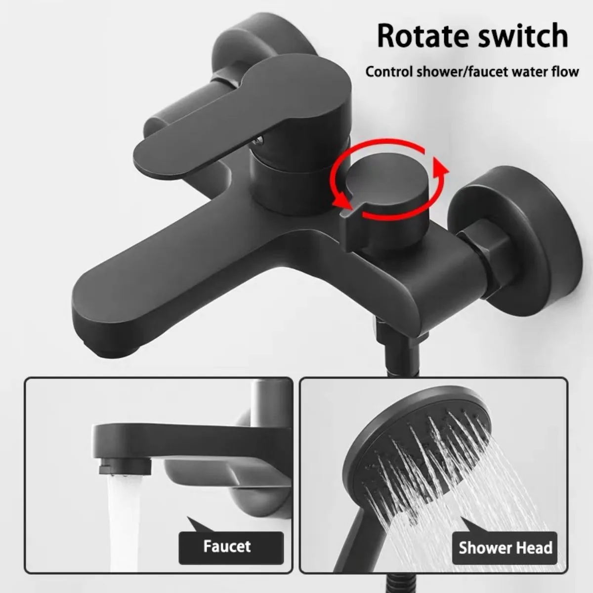 Wall Mounted Bathtub Faucet with Handheld Shower, Hot Cold Water Mixer Tap, Single Handle Diverter Bathroom Tub Spout Set