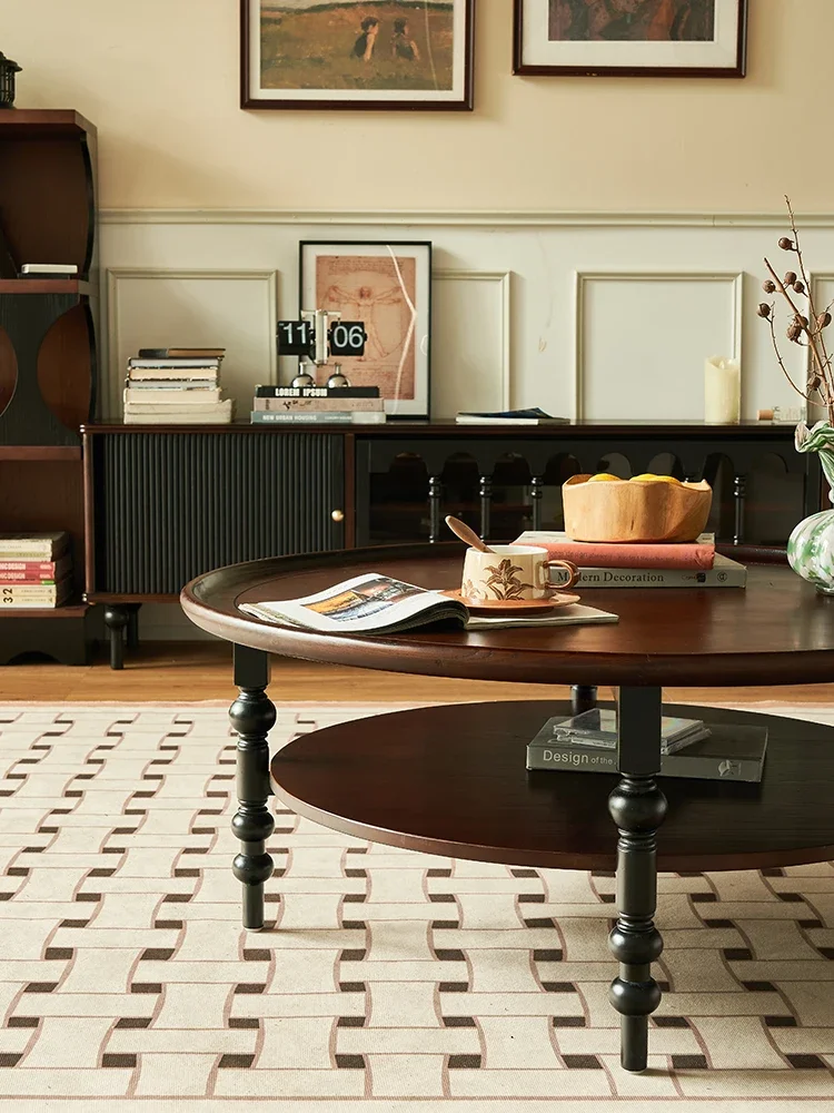 طاولة القهوة الفرنسية الرجعية الخشب الصلب شقة صغيرة غرفة المعيشة طاولة القهوة المستديرة #6