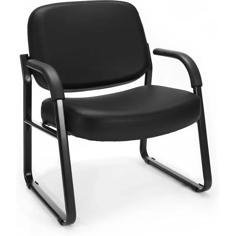 Core Collection Big and Tall Guest and Reception Chair with Arms Vinyl Black