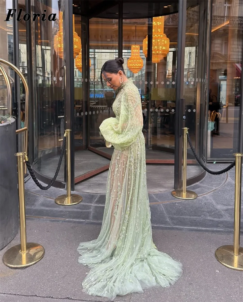 Middle East Long Sleeves Evening Dresses Green Beaded Illusion Women Prom Dress Wedding Party Gown Vestidos De Cóctel Customized