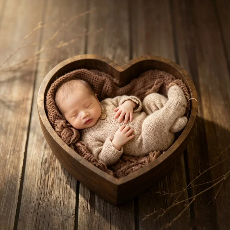 

Infant Posing Furniture Wood Basin Moon Heart Box Sofa Basket Newborn Prop For Baby Indoor Studio Memorial Photography Decor