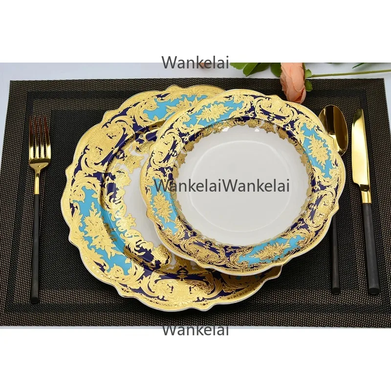 Quick Shipping Colorful Festival Golden China Flower Shape Special 24pcs Top Sale Plates and Bowls Set Dinnerware Sets
