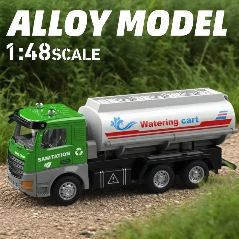 MQUDUO 1:48 Scale Die Cast Water Truck Model, Green Alloy Utility Tanker Vehicle for Desktop Collection and Vehicle Display