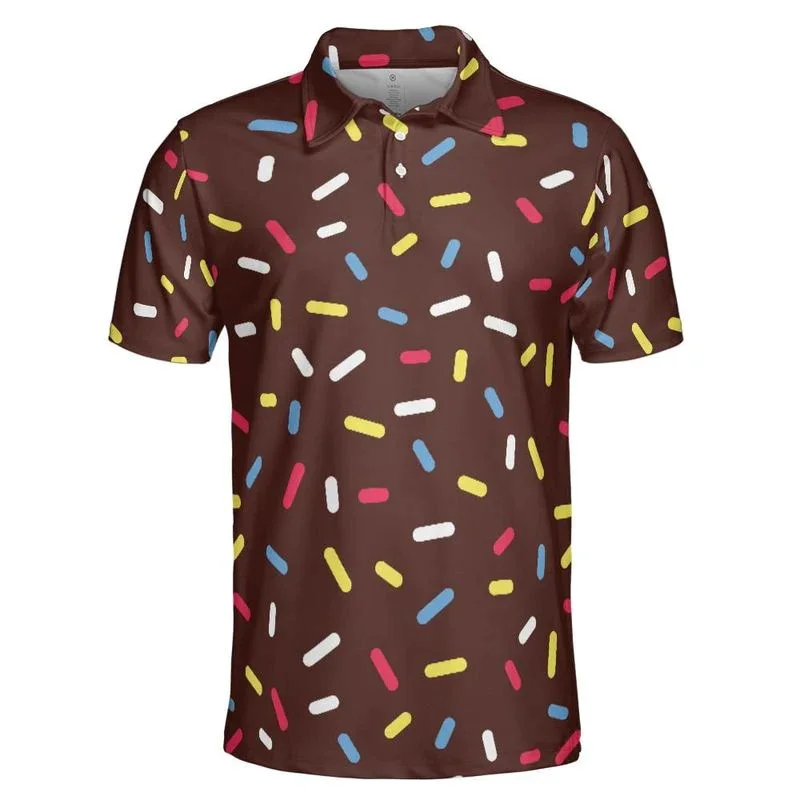 Short Sleeve Polo Shirt 3D Printed Ice Cream For Men Women Casual And Fun Clothing Button T-shirt Chocolate Chip Graphic T-shirt