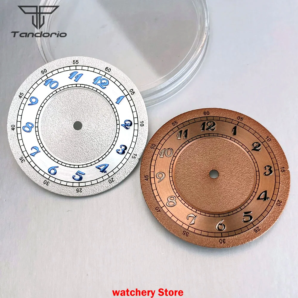 Tandorio 33.5mm Retro White/Pink Matte Arabic Numeral Watch Dial Face Hands Fit NH35 NH36 NH38 ETA2824 PT5000 Movt Vintage