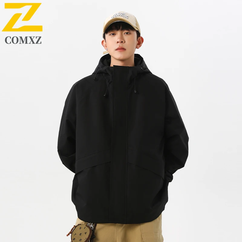 

Мужская куртка COMXZ Charge, однотонная, для спорта на открытом воздухе, 2021, ветрозащитное, свободное, дышащее, с капюшоном, повседневная модная ветровка на молнии