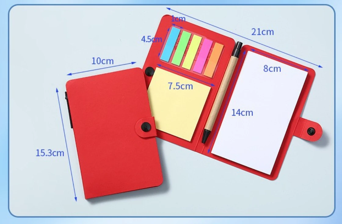 Notepad & Pen Set - Index Flag Page Markers, Sticky Back, Blank Paper Pad & Study Notebook, Eco Friendly Flat Kraft Binding