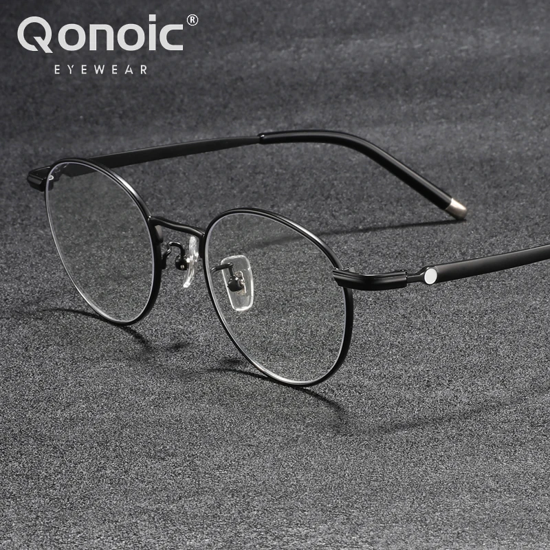 

Qonoic Titanium Round Glasses Frame Blue Light Blocking Optical Glasses Lightweight Luxury Business Spectacle