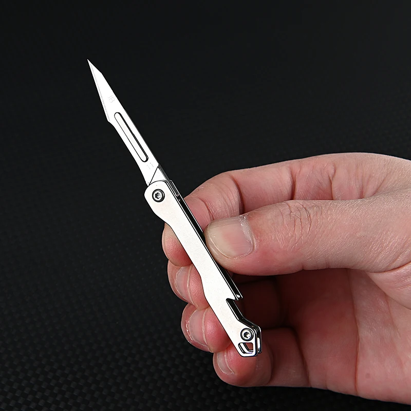 Mini Stainless Steel Scalpel Folding Scalpel EDC Quick Open Emergency Medical Knife Keychain Unpacking Pocket Knife Box Cutter