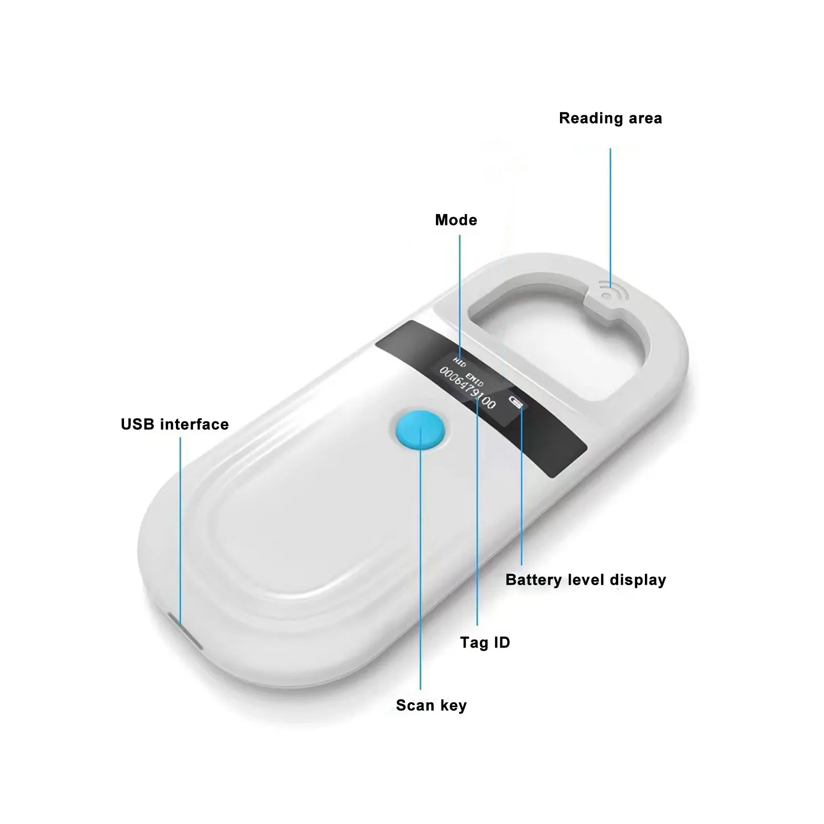 Pet Chip Scanner Animal Tag Reader Portable 134.2KHz 128 Records Data Storage Animal Chip Scanner for Pet Livestock Wildlife 5V