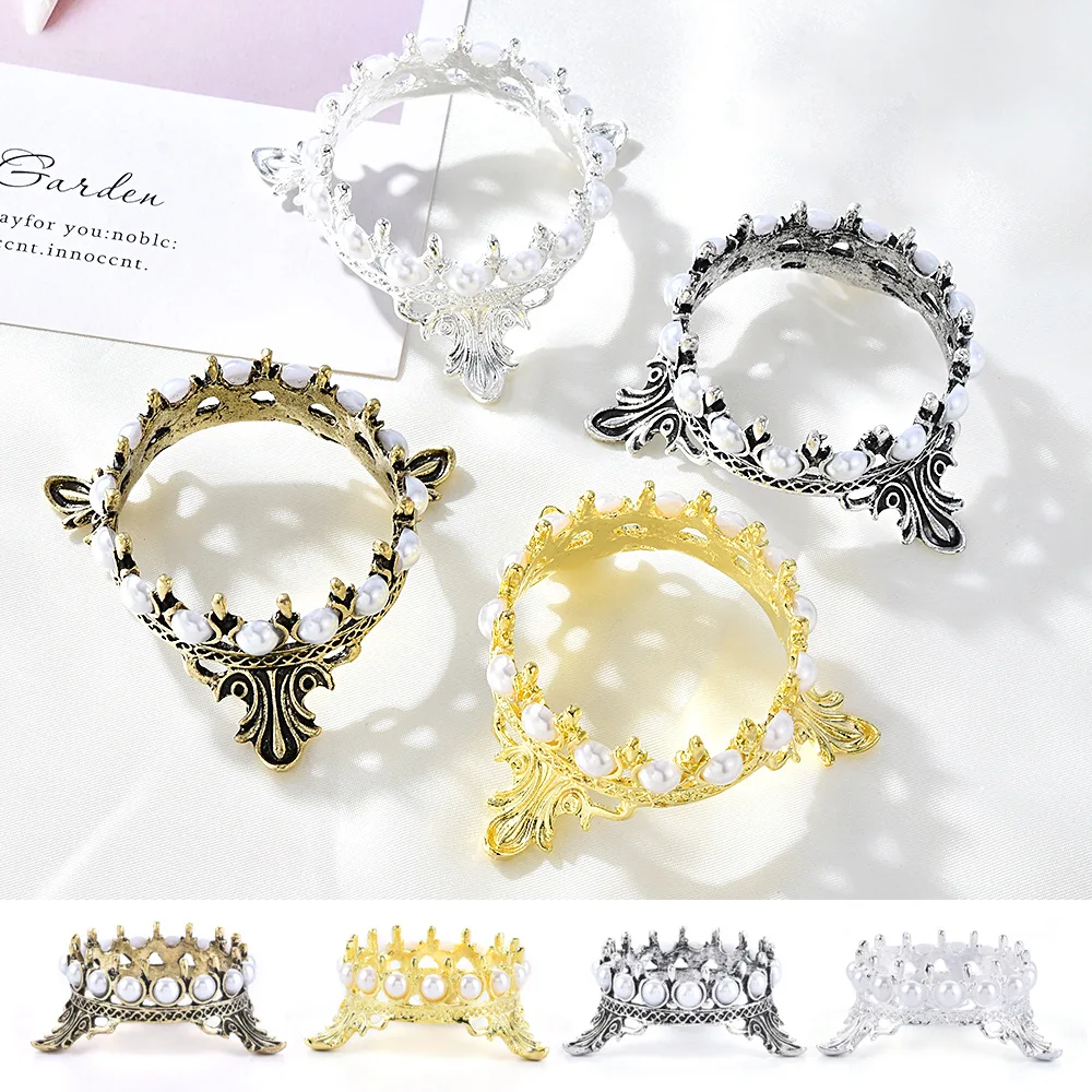 

1Pc Gold Silver Crown Nail Art Painting Pen Brush Stand Rack Holder With Faux Pearl Manicure Nail Brush Holder Showing Shelf