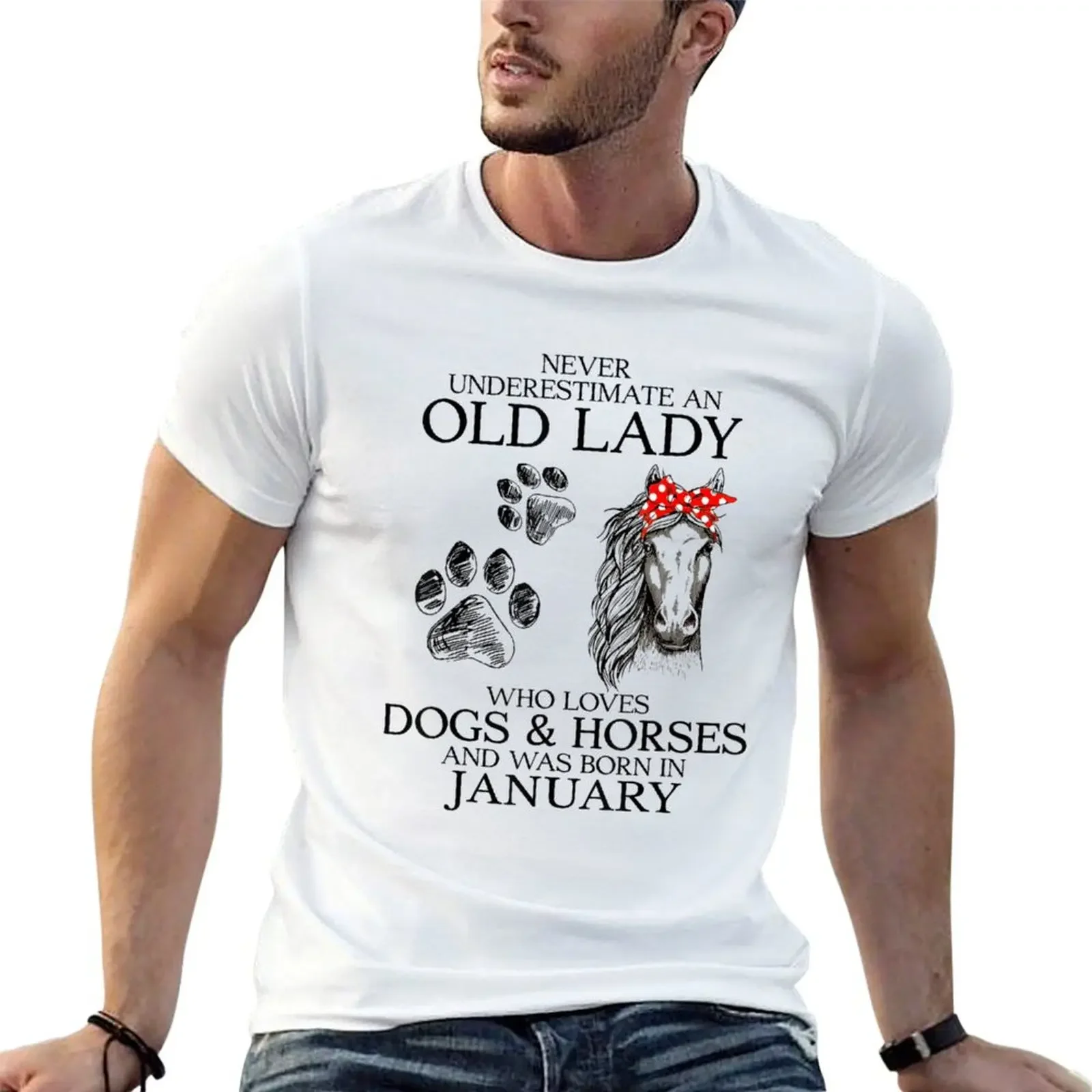 

An Old Lady Who Loves Dogs And Horse And Born In January T-shirt sports fans cute clothes mens clothes