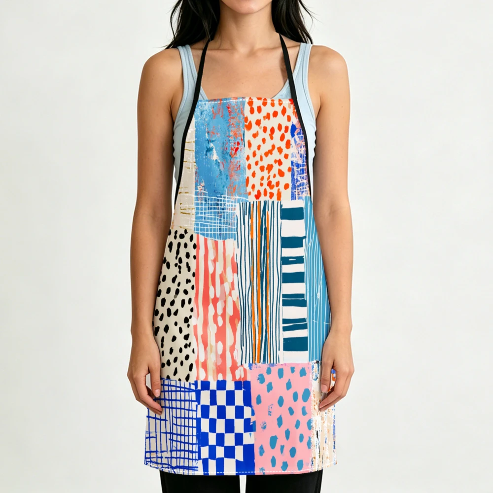 Abstract Patchwork Geometric Print Kitchen Apron Cooking Baking Cleaning Protective Adjustable Bibs
