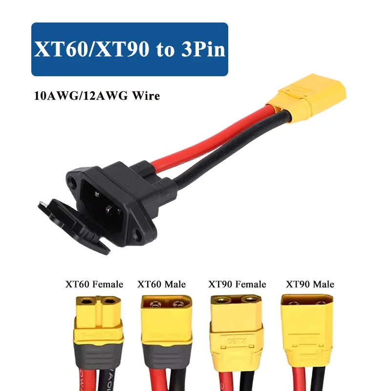 XT90/XT60 to C14 3pin Power Socket Wire10AWG/12AWG Male Female Battery Car Charging Connector New Energy E-bike Charging Cable
