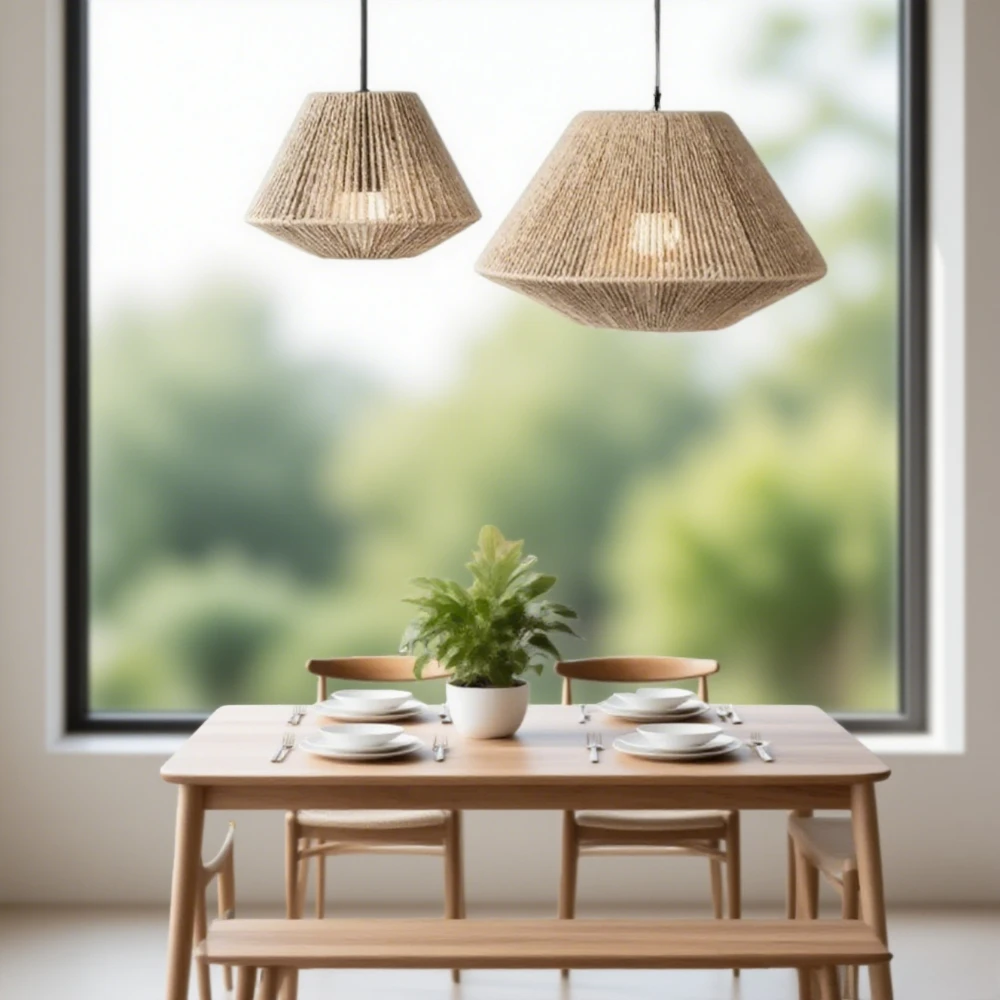 

Retro Lamp Geometric Shade Chandelier Hanging Rattan Wicker Woven Basket Rustic Decorative Light Covers Klosz Do Lampy Lampshade