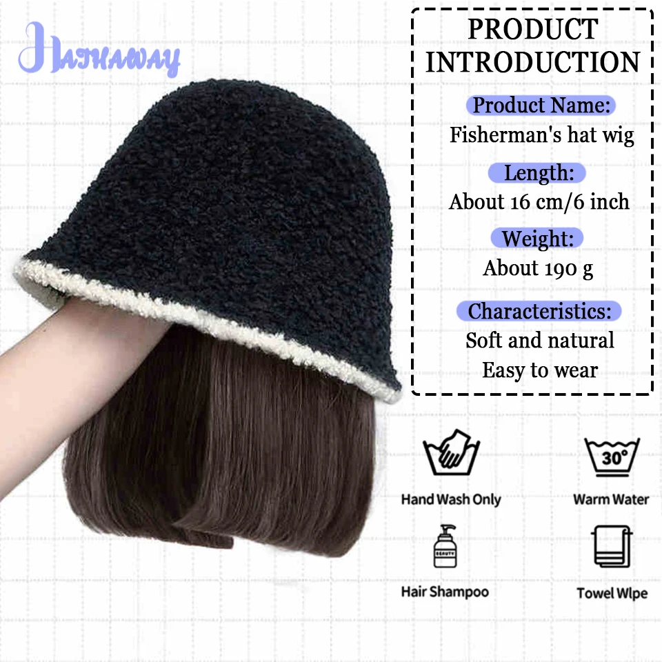 Wig Hat Women's Short Hair Fashion Wool Fisherman's Hat Synthetic Hat Wig Explosions With Hair Natural Full-head Daily Wear