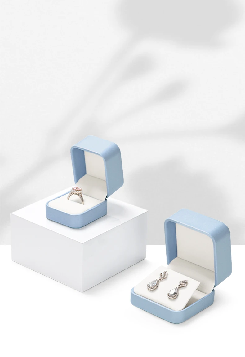 Oirlv Hellblaues Leder-Schmuckkästchen-Set Luxuriöse Ring-Halsketten-Ohrring-Geschenkverpackung Organizer für Einzelhandelsgeschäfte und Hochzeiten – Detail 1