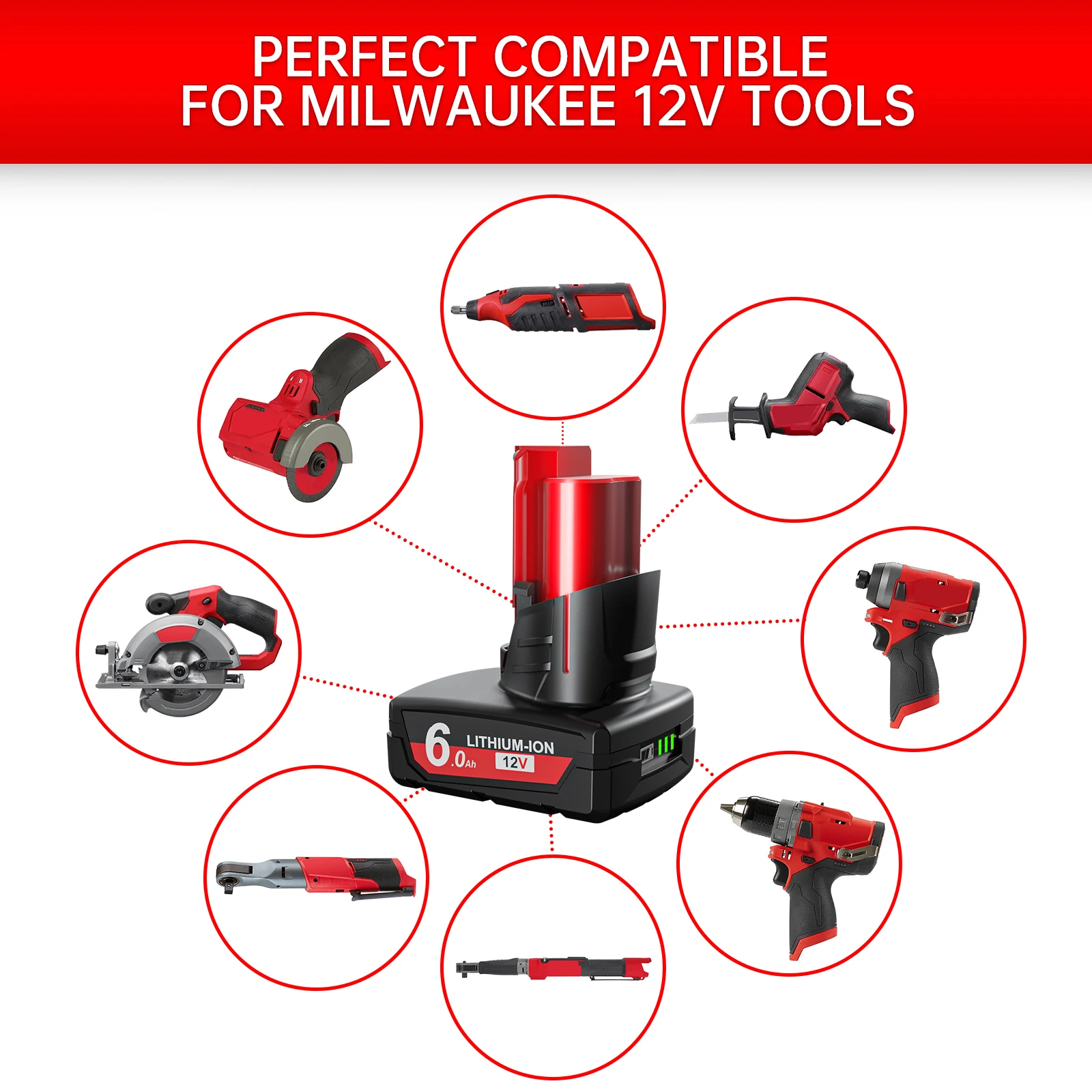 جديد 6.0Ah 12V لبطارية ميلووكي M12 مع ضوء قابل لإعادة الشحن لشاحن أداة M12 48-11-2402 48-11-2411 48-11-2401MIL-12A-LI