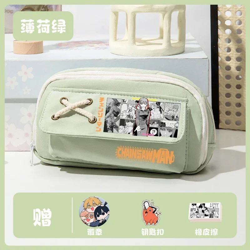 

2 Layers, Black White Blue Green, Large Capacity, Chainsaw Man, Anime Pencil Case Bag,Kids Pencilcase Girls Boys School Supplies