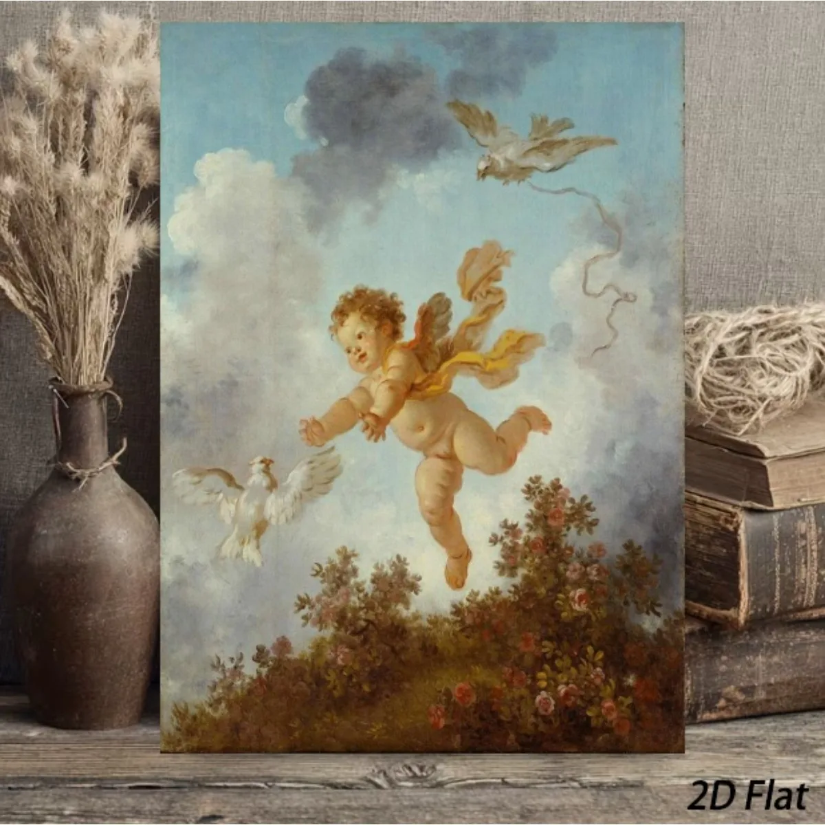 (No frame)2D Flat, 2D Flat 2D 1pc, Canvas, Posters And Prints Canvas Painting, Multiple Sizes, Various Styles, Cherub Flying