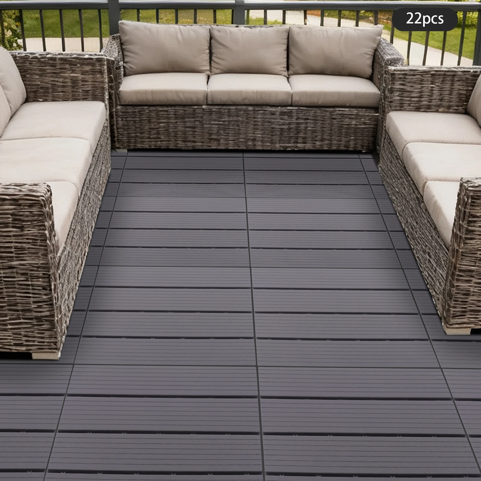 22 Stück Kunststoff-Verbund-Terrassenfliesen, 30x30 cm Ineinandergreifende Bodenfliesen, Teppichfliesen für Innen- und Außenbereich