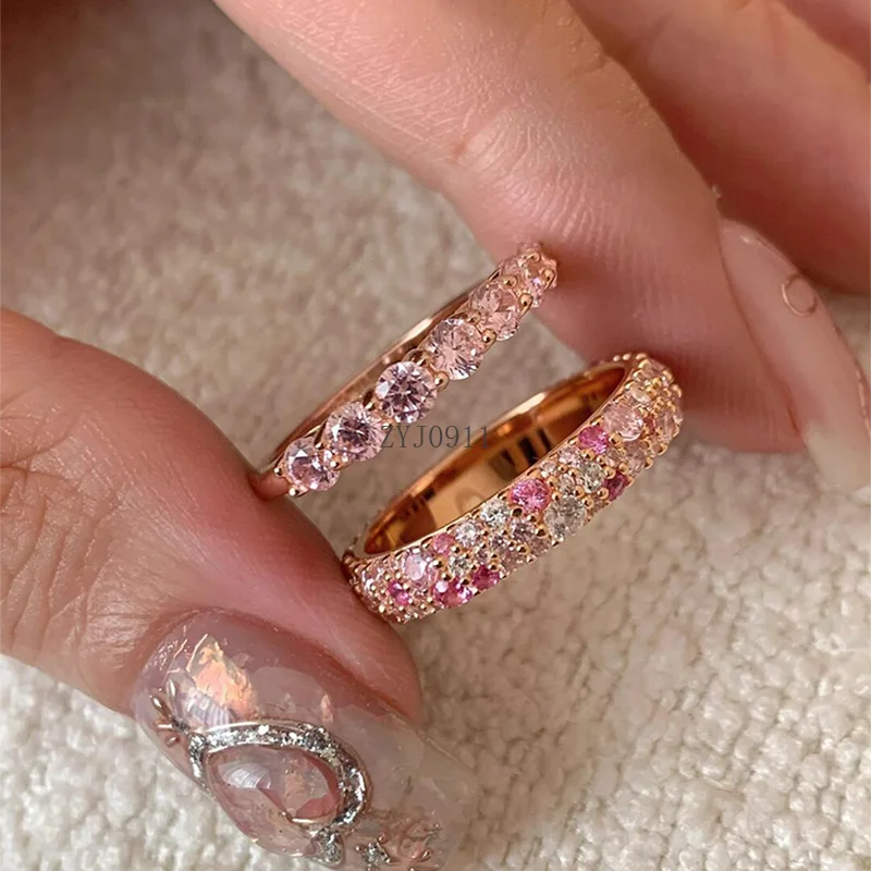 Кольцо из стерлингового серебра с розовой цыганской звездой и цирконом с бриллиантом, женское нежное кольцо на палец премиум-класса
