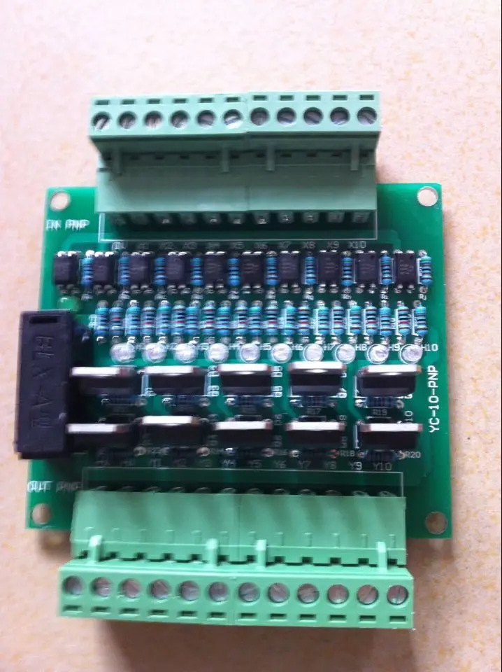 10ch Transistor PLC Protection Board, PLC Output Amplifier Board, 10-bit Transistor Board, Optocoupler-isolated PNP Input