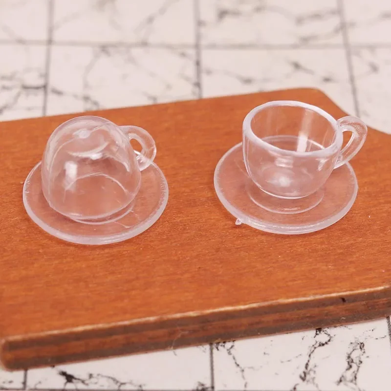 Miniature Dollhouse Items Teacup Dish Set Mini Transparent Tea Cup BJD Dolls Coffee Tea Set Doll House Kitchen Accessories Toys