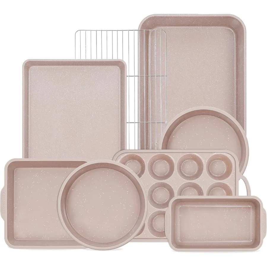 

8 Pcs Baking Pans Set Silicone Bakeware with Metal Reinforced Frame for Easy Release and Nonstick Cooking Stackable Carbon Stee
