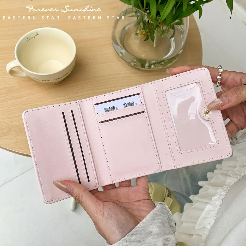 Trifold Short Wallet Compact Pu Leather Wallet Floral Print Wallet Fresh For Daily Outings Gift Women