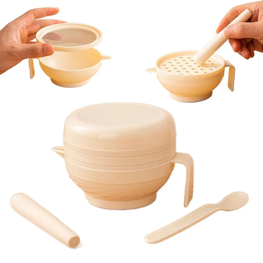 

7Pcs Portable Food Grinding Bowl Set Stackable Citrus Juicer Baby Manual Grinder Kit with Grinding Rod Easy To Use