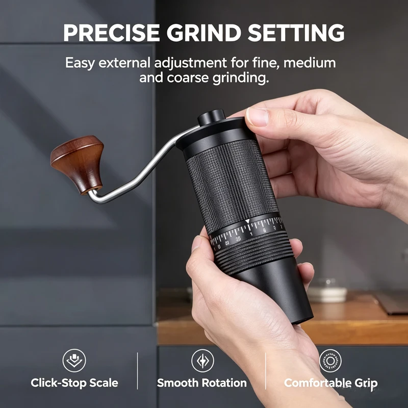 External-Adjustment Hand-Crank Grinder with Dual Bearings, Non-Slip, Outdoor, Portable, Aluminum Alloy, CNC-Machined Steel Core