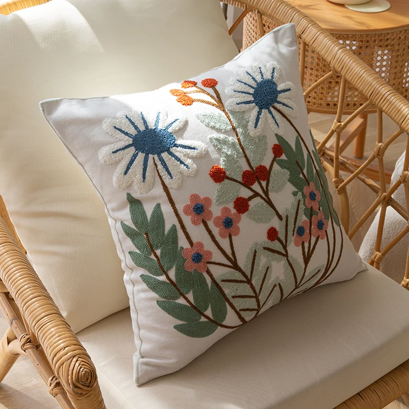 Floral Embroidery Pillow Cover Soft Pillowcase Decorative Cushion Cover for Office Bedroom Home Decorations 18x18inch