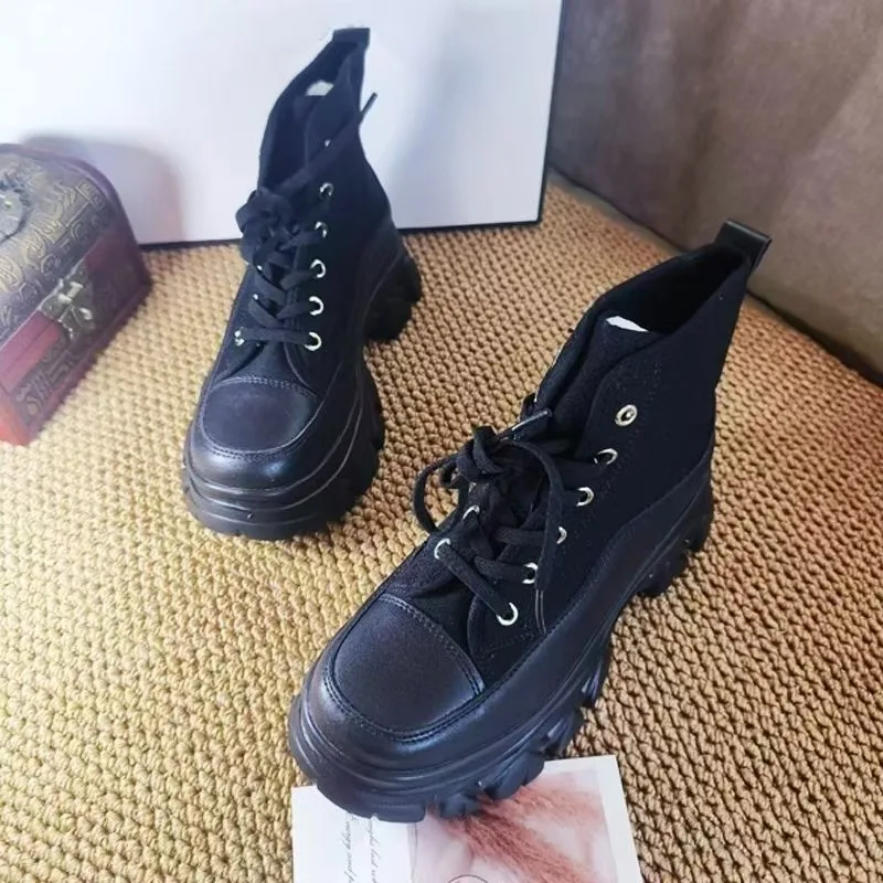

High Top Women's Canvas Shoes Multi Functional Fashion Thick Soled Sports Shoes Rubber Outsole Ankle Protection Shoes