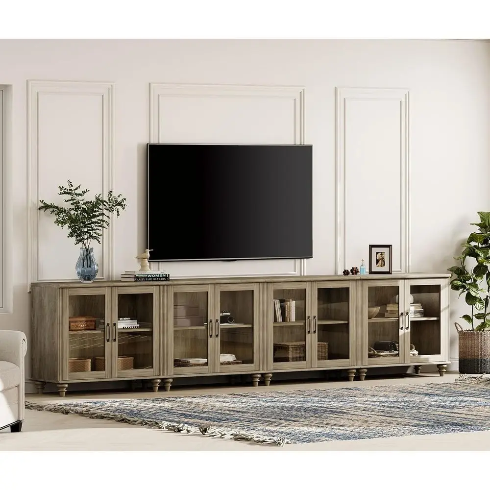 

Grey TV Stand for 85-110 Inch TVs, Entertainment Center with Glass Door Cabinet for Living & Dining Rooms