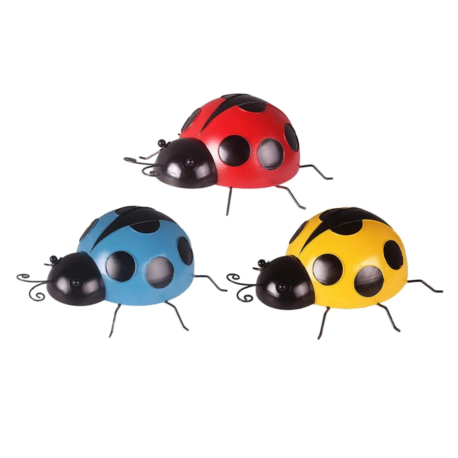 3x Cute Iron Ladybird Figurine Wall Art Hand Painted Hanging Fence