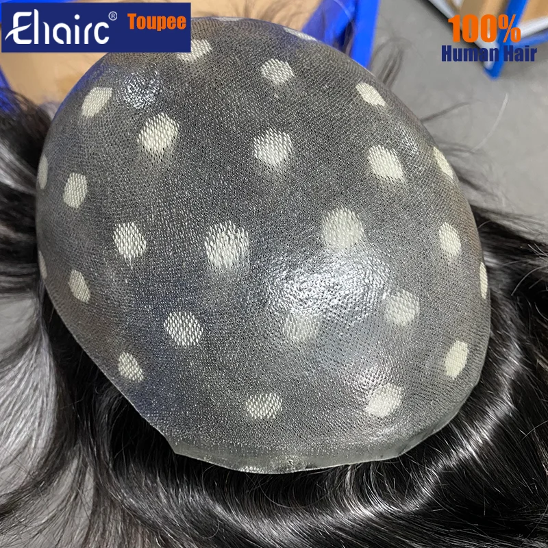 

Мужской капиллярный протез из 100% натуральных человеческих волос, тонкий, с микроплетением, с эффектом естественной линии роста волос, парик-накладка для мужчин