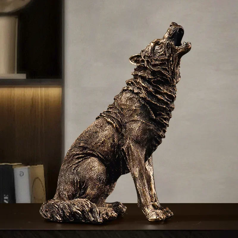 European Simulation Roaring Wolf Resin Ornament Office Living Room Bedroom Desktop Dining Table Creative Home Decoration Crafts