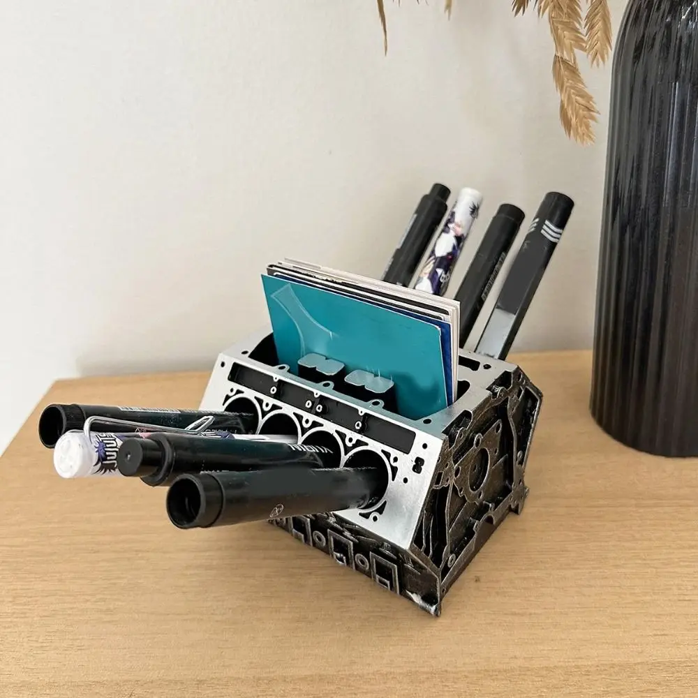 Resin Engine Shape Business Card Holder Black Large Capacity Business Card Bracket Decorative Engine Block Desk Organizer Hotel