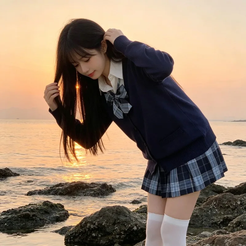 ensemble-d'uniforme-scolaire-japonais-avec-jupe-plissee-a-carreaux-cardigan-en-tricot-doux-et-collant-pour-affiner-la-silhouette-tenue-complete-style-college