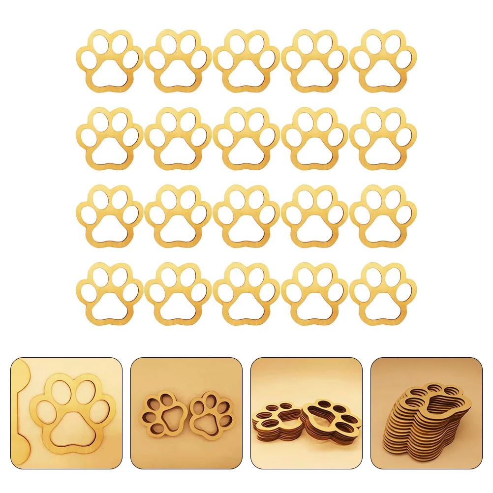 30 Pcs Hollow Out Wooden Dog Paw Decoration Blank Ornaments Pet Identity Tag DIY Gift Decors