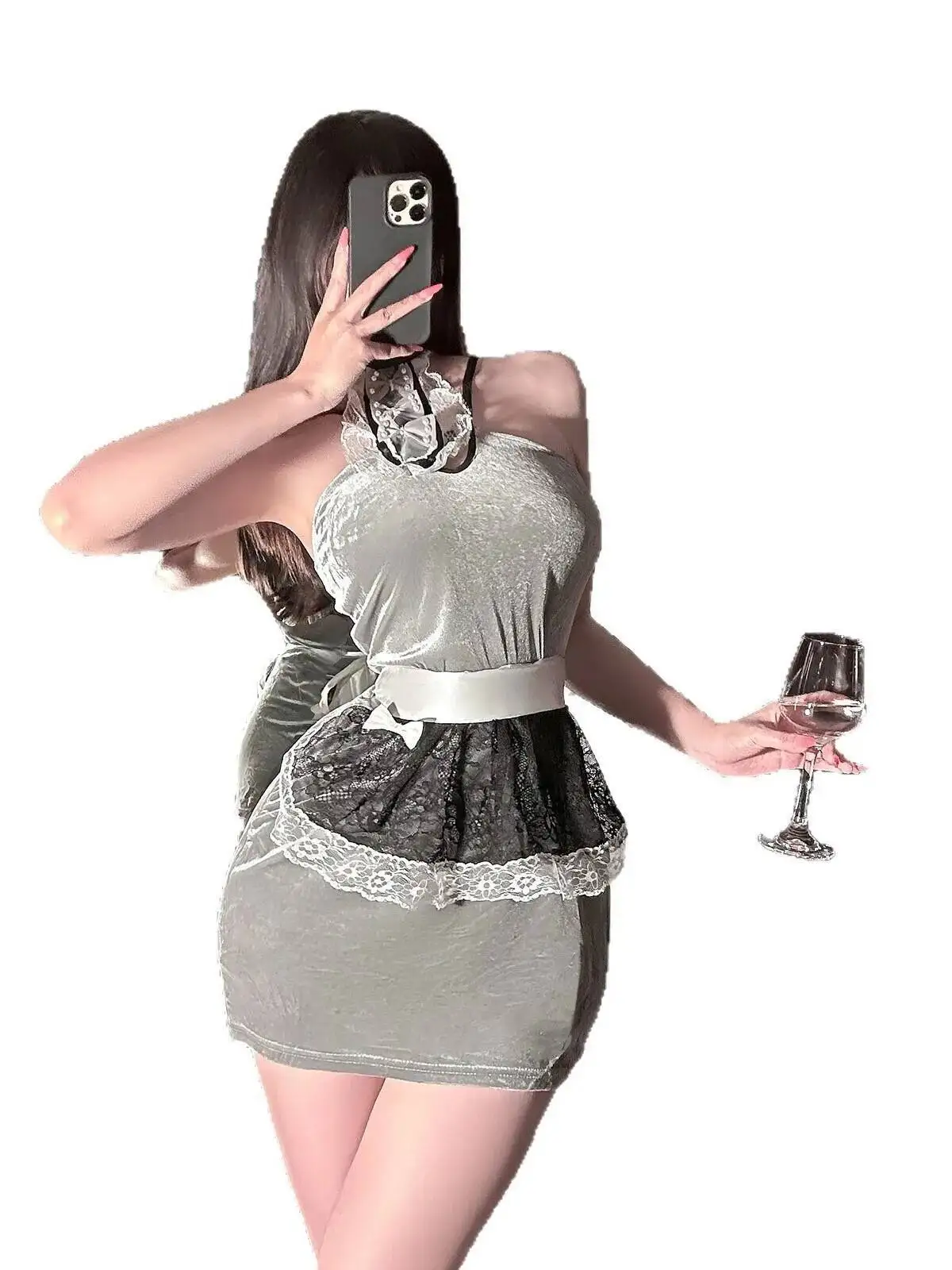 Seksowna Urocza Słodka Strój Pokojówki Czysta Pożądanie Kobieca Sukienka Styl Bojowy Czysta Pożądanie Sukienka z Koronkowym Wykończeniem i Kokardą Fartuch Urocza VQEB