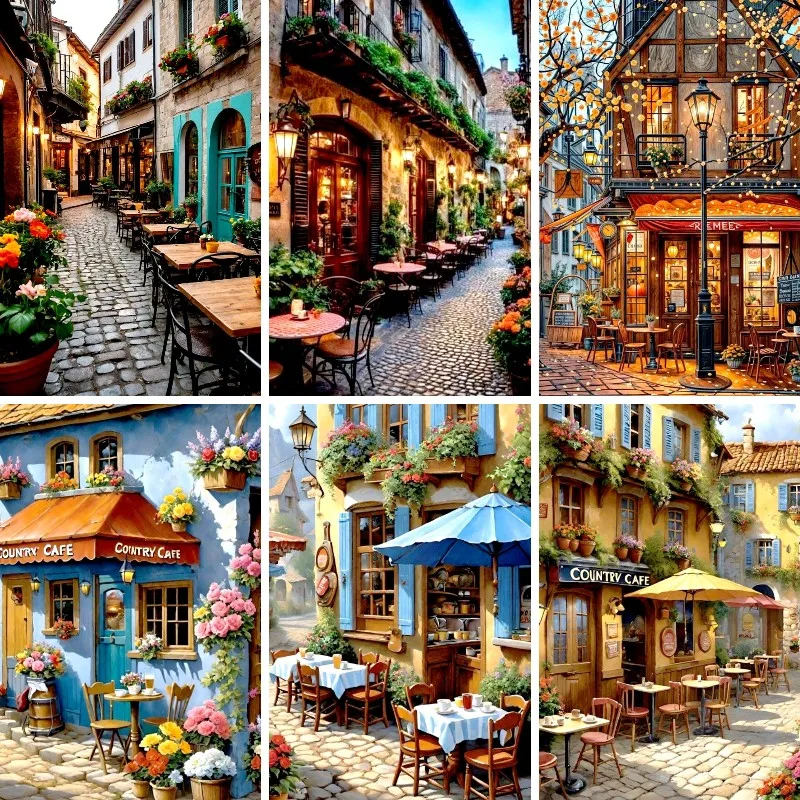 

Charming European Cafe 5D Diamond Painting Cross Stitch Cafe' & Bistro Bar Diamond Mosaic Nordic Picture Rhinestone Embroidery