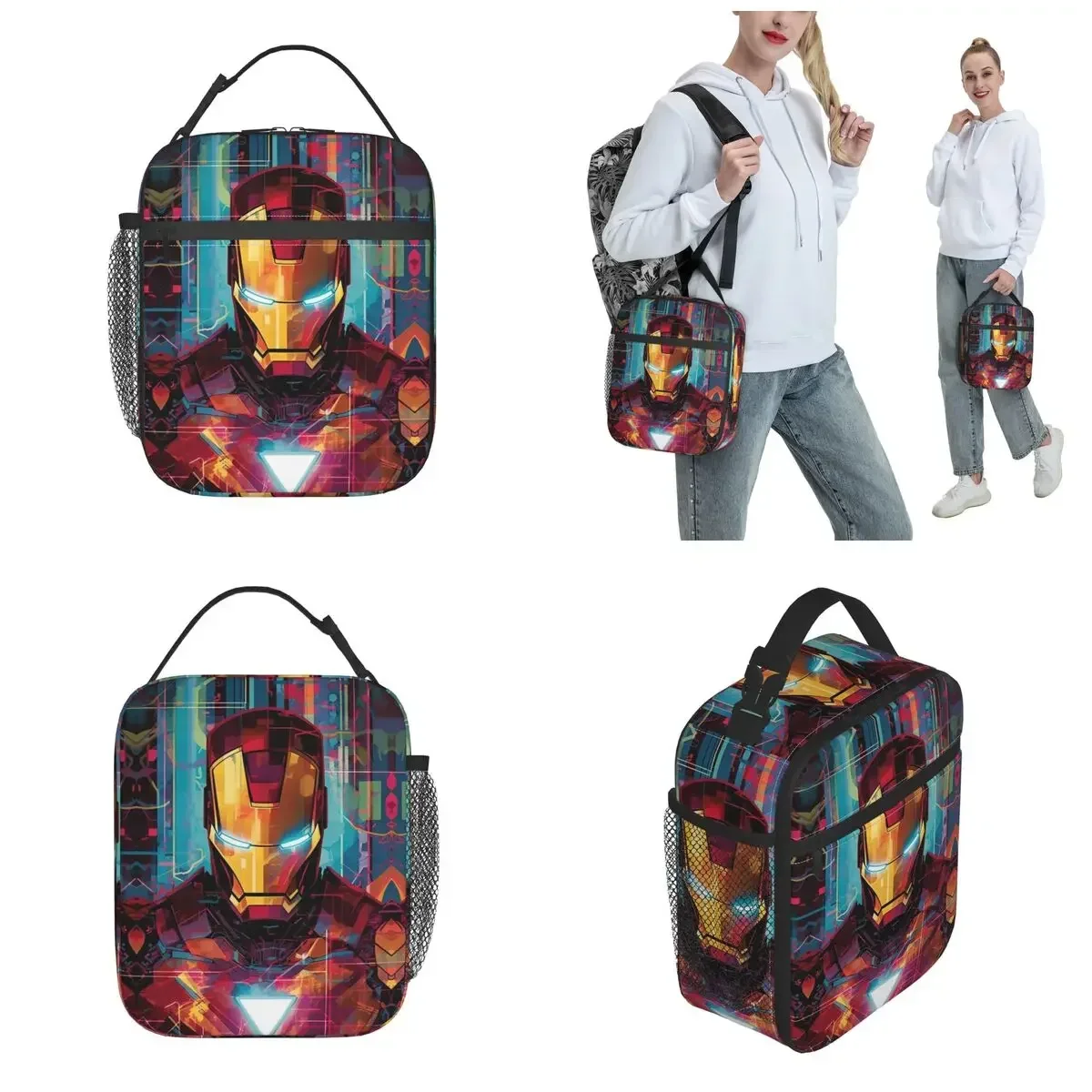 

Iron Man Vintage Insulated Lunch Bag Large Meal Container Cooler Bag Lunch Box Tote School Travel Food Bag