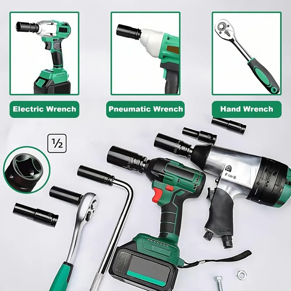 1/2 بوصة محرك 6 نقطة مقبس التصادم مجموعة محرك متري وجع المقبس مقبس التصادم العميق هوائي وجع رئيس أدوات إزالة الإطارات #2