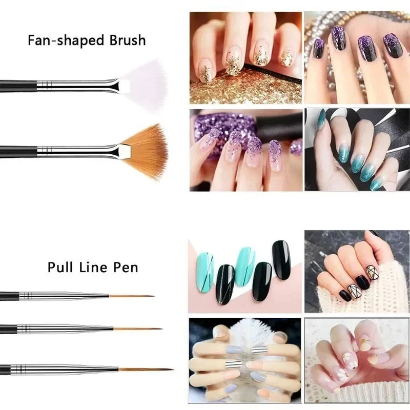 20 pezzi pennello per nail art disegno smalto pennelli per fodera sottile penna per pittura pennello per punteggiatura per unghie set di strumenti per manicure con strass durevoli